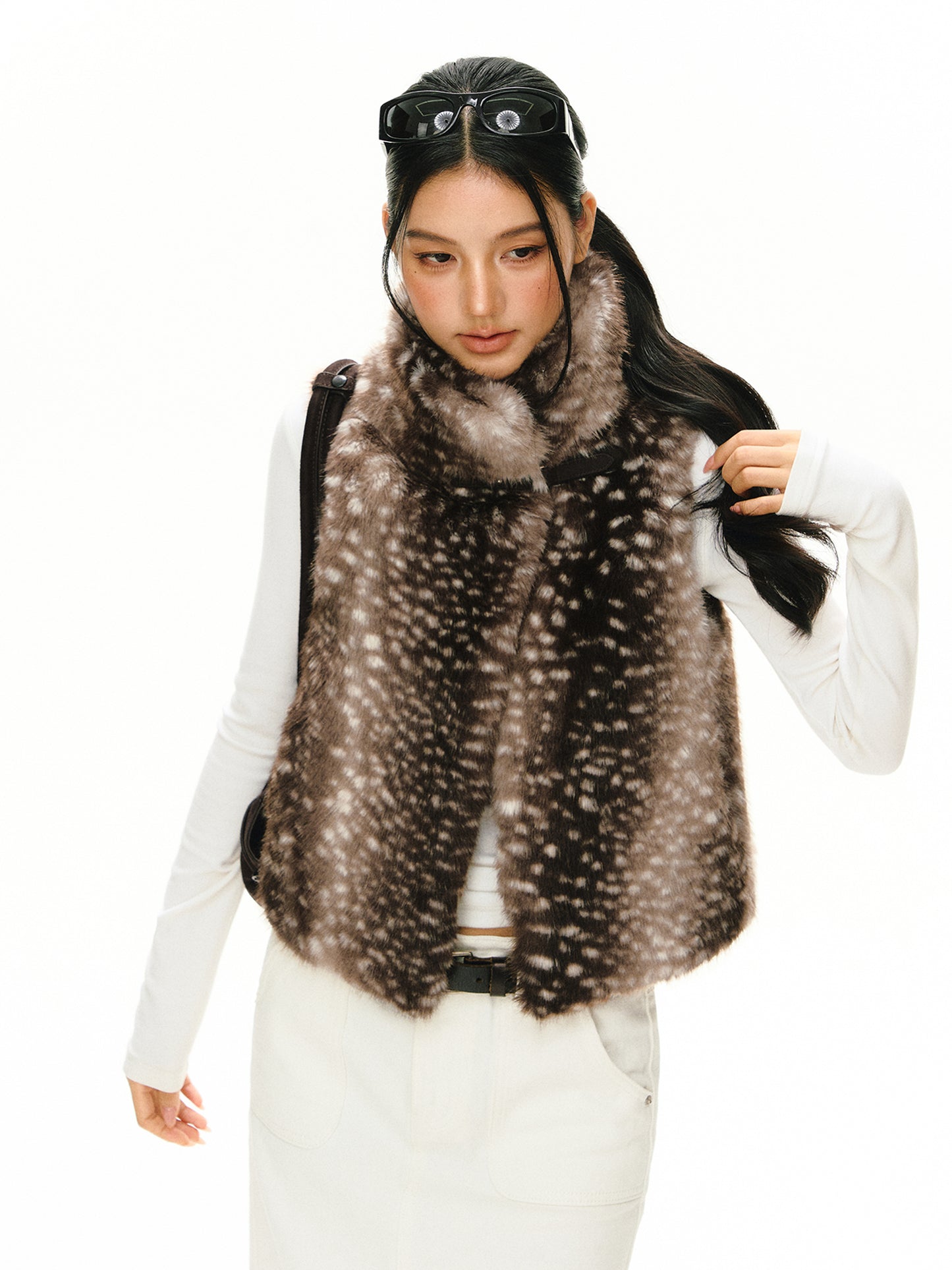 Calen Leopard Print Faux Fur Collar Vest