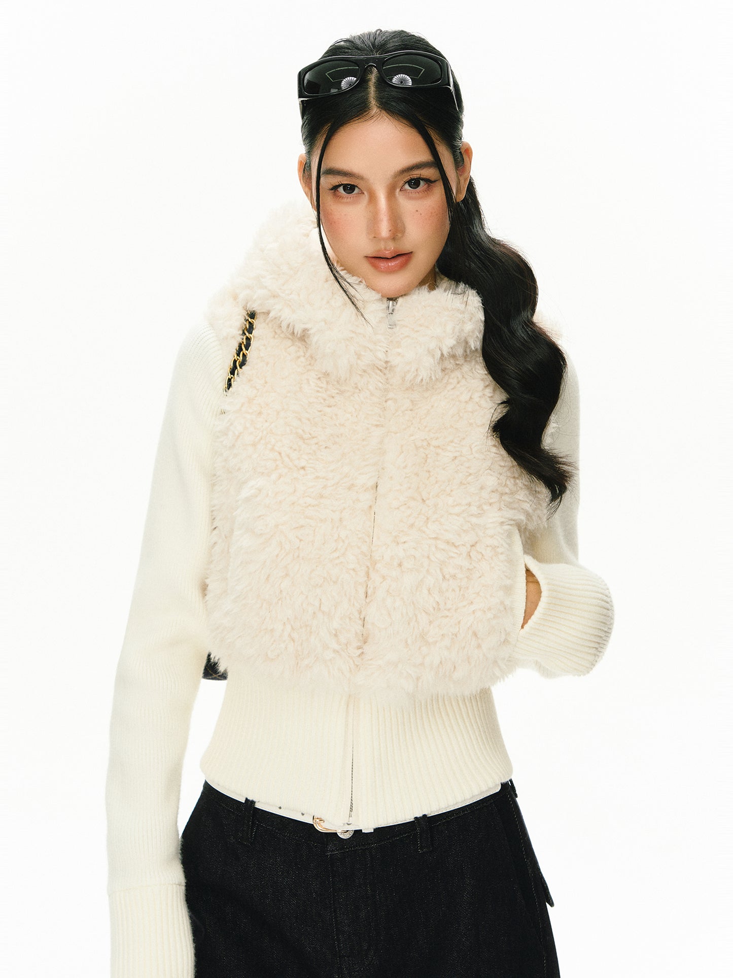 Elara Knit Spliced Sherpa Coat