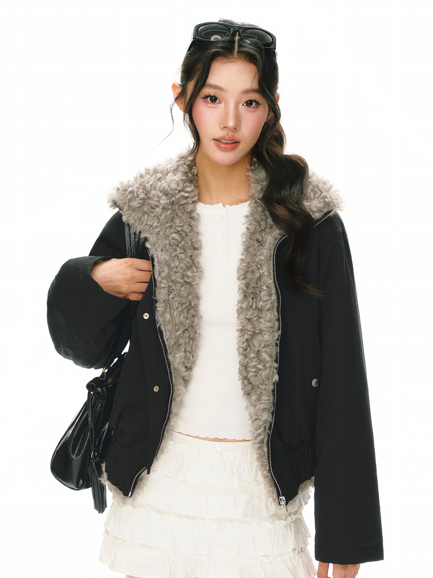 Elara Faux Fur Spliced Short Heavy Coat