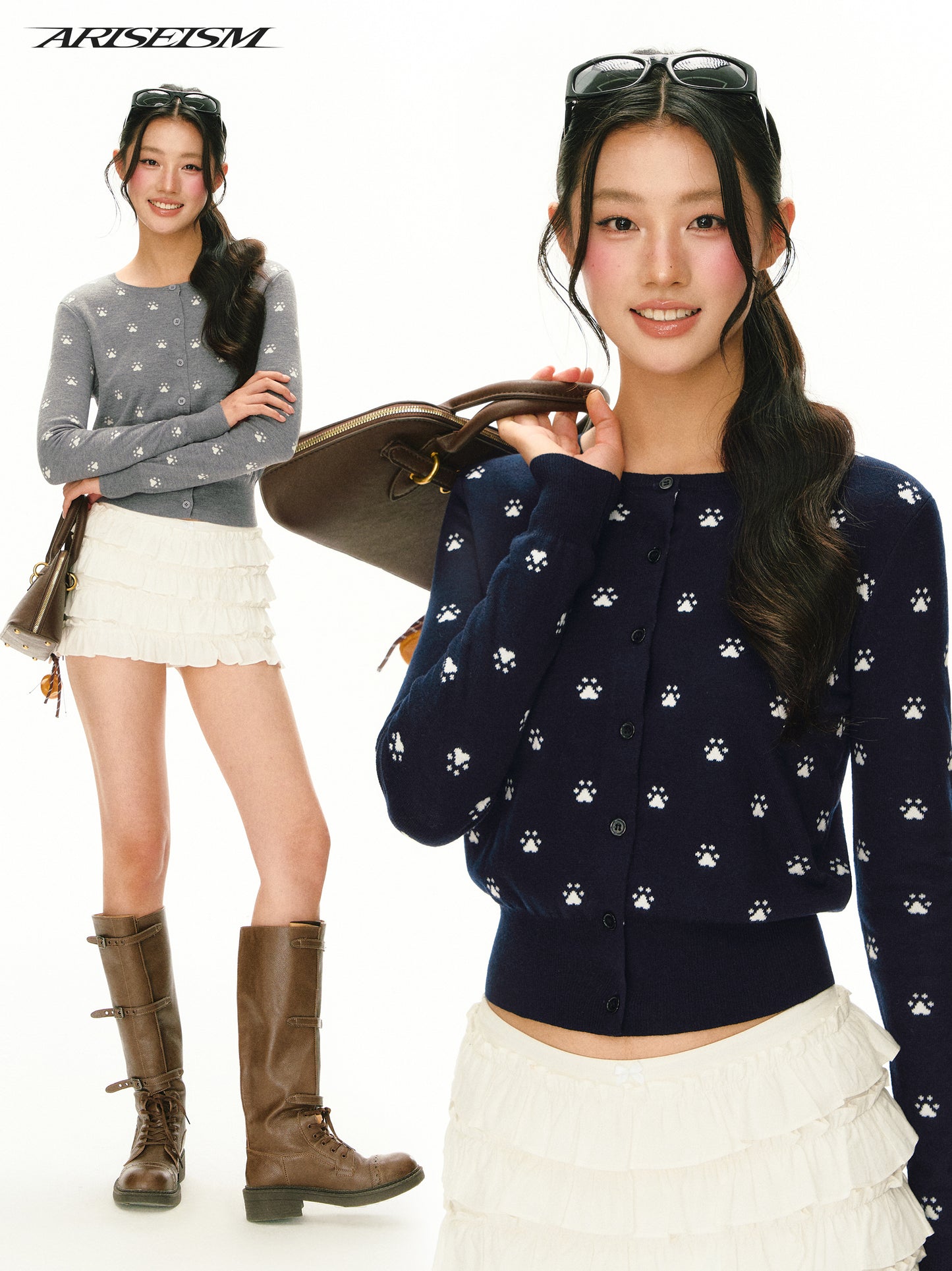 Cat Paw Crew Neck Long Sleeve Cardigan