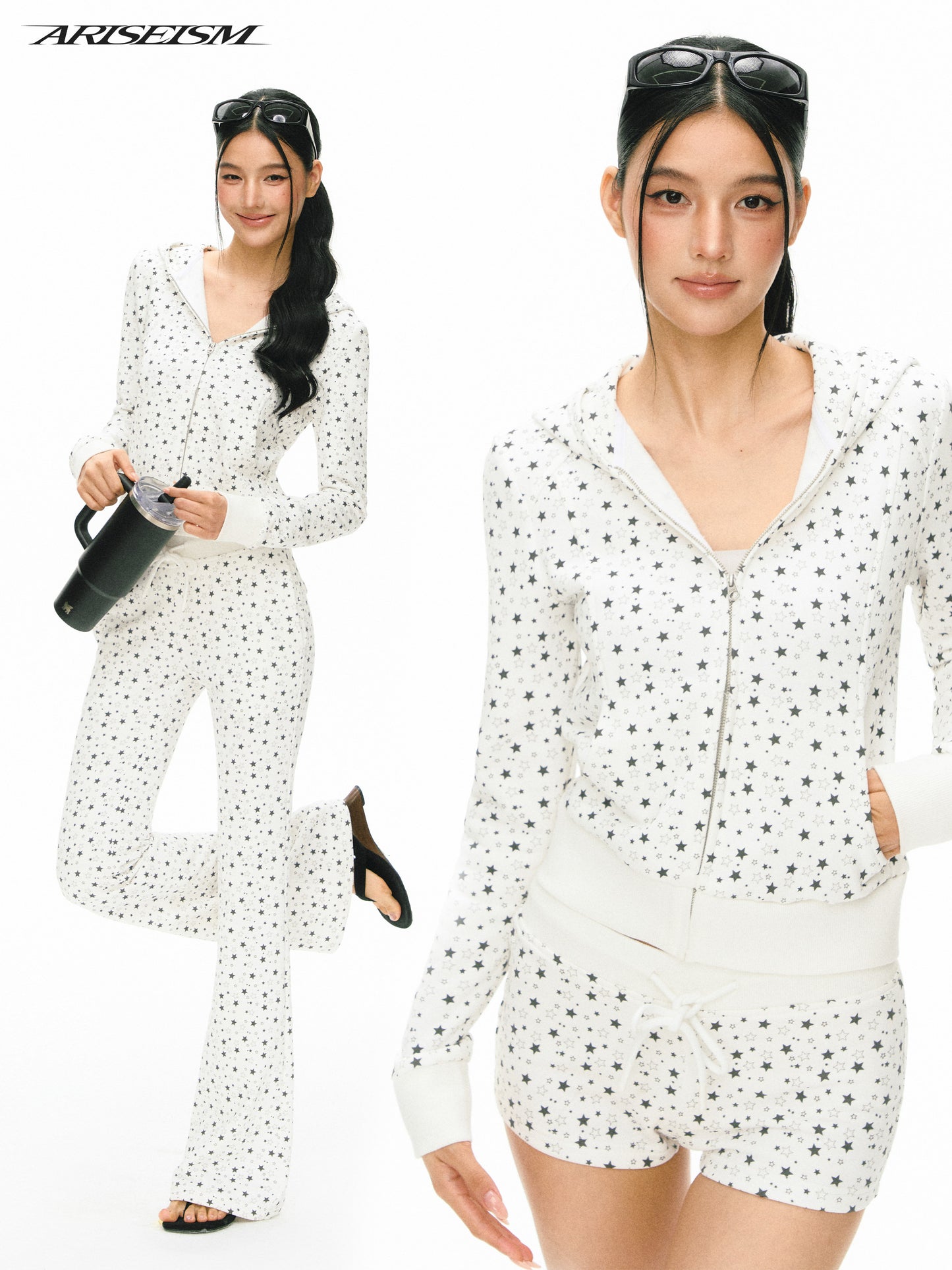 Star AOP Zip Up Hoodie, Sweatpants & Shorts 3 Piece Set