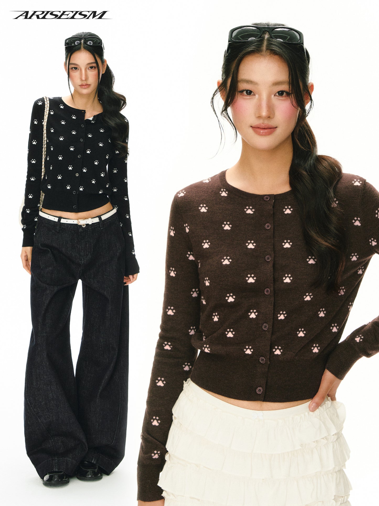 Cat Paw Crew Neck Long Sleeve Cardigan