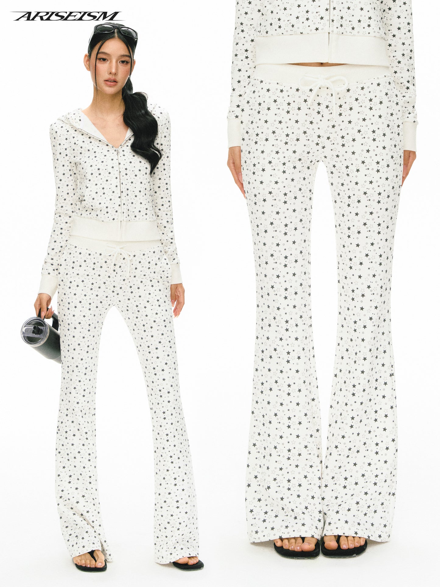 Star AOP Zip Up Hoodie, Sweatpants & Shorts 3 Piece Set