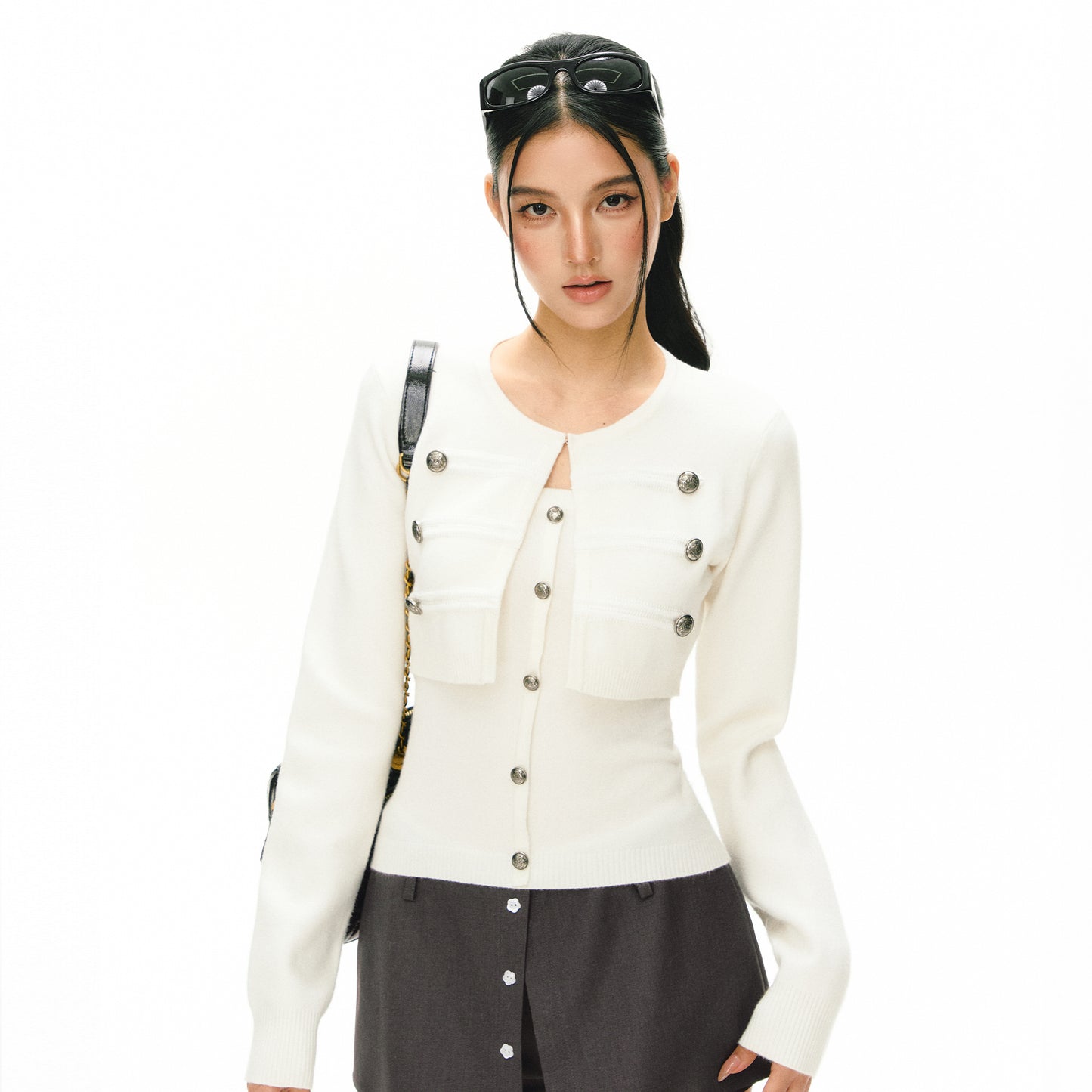 Chanel Style Cropped Knit 2 Piece Set