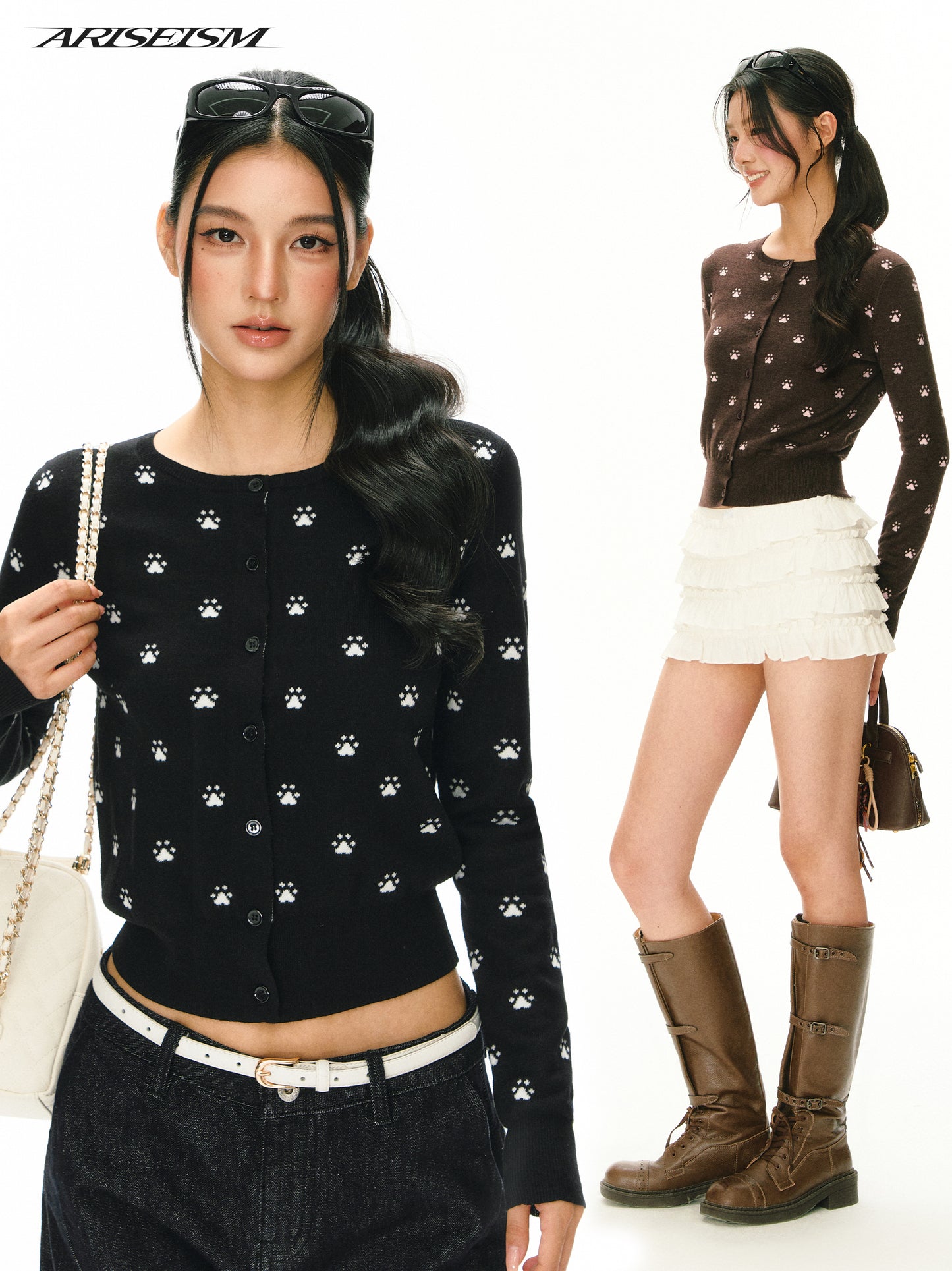 Cat Paw Crew Neck Long Sleeve Cardigan