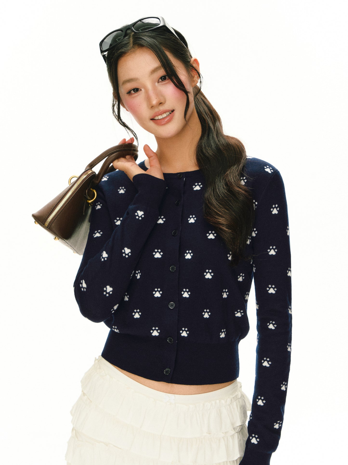 Cat Paw Crew Neck Long Sleeve Cardigan