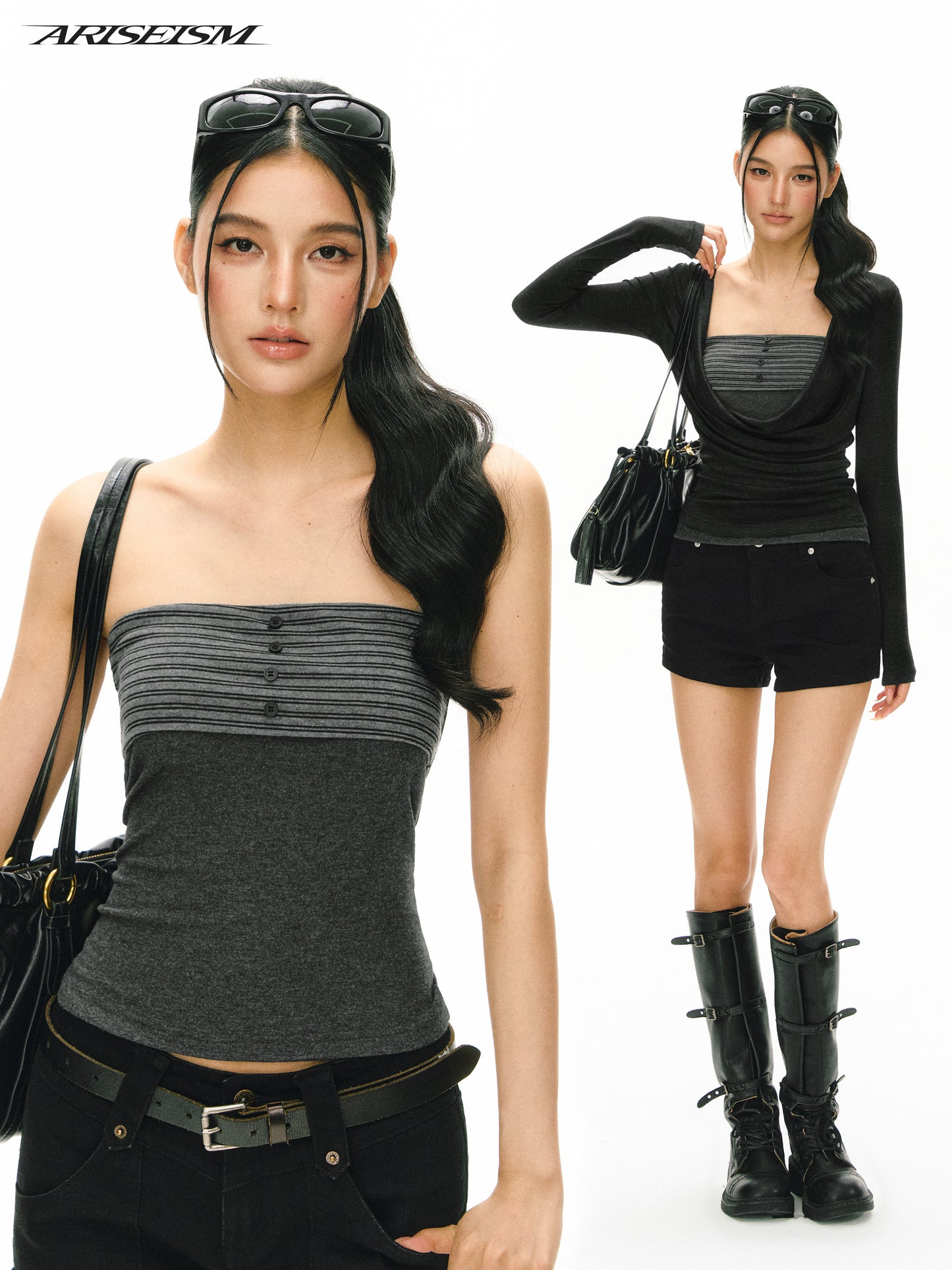 Drew Corby Tube Stripe‑block Bandeau & Cowl‑neck Slim  Suit