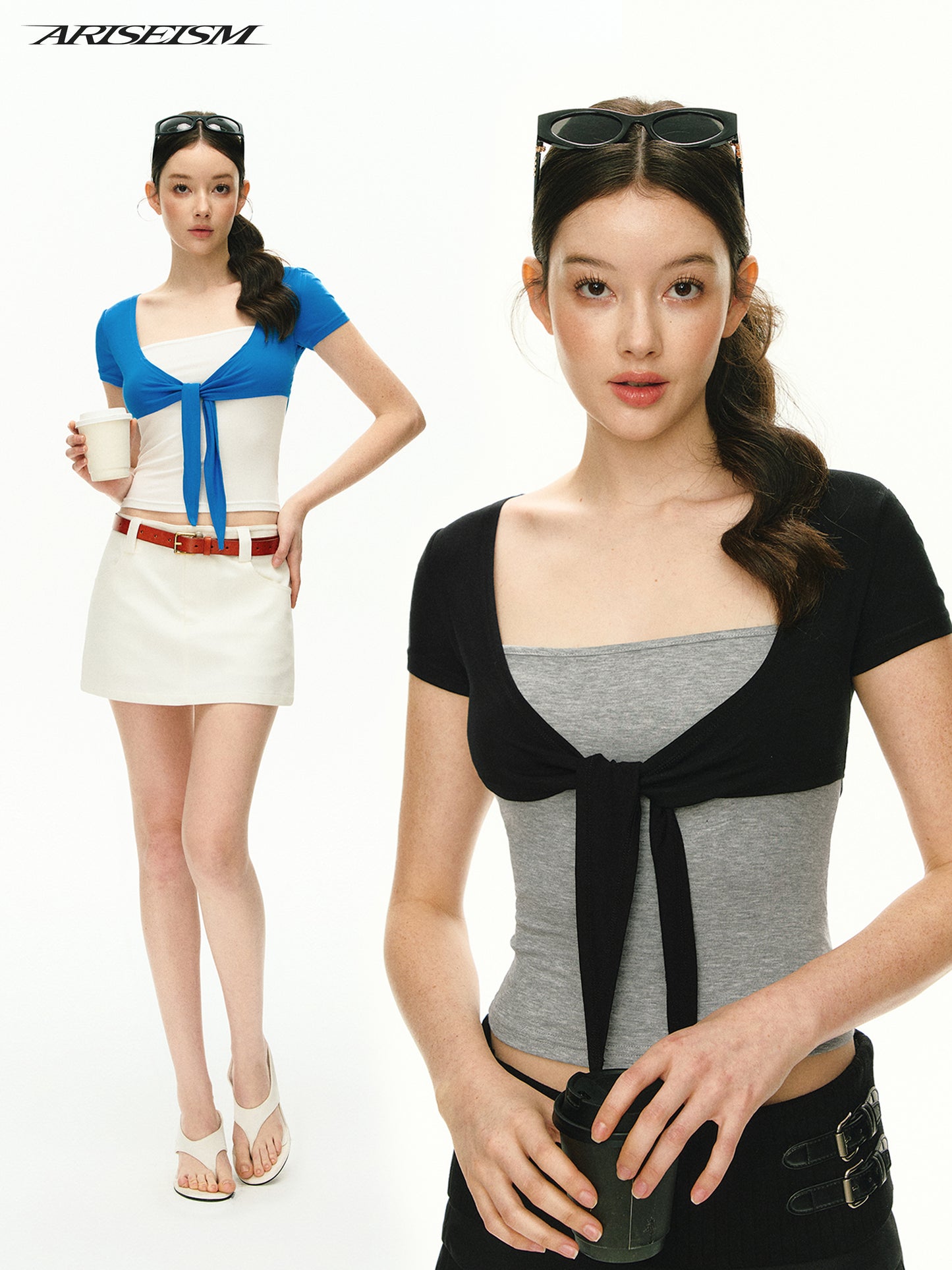 Zoe Tie Front Layered Crop Top