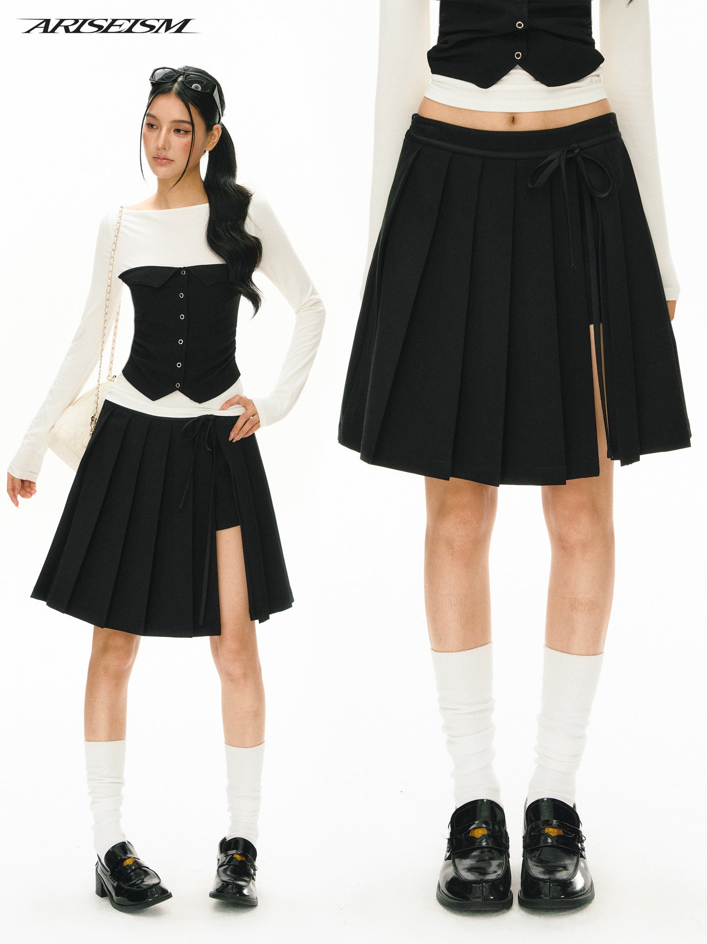Sage Rhys Split Pleated Skirt