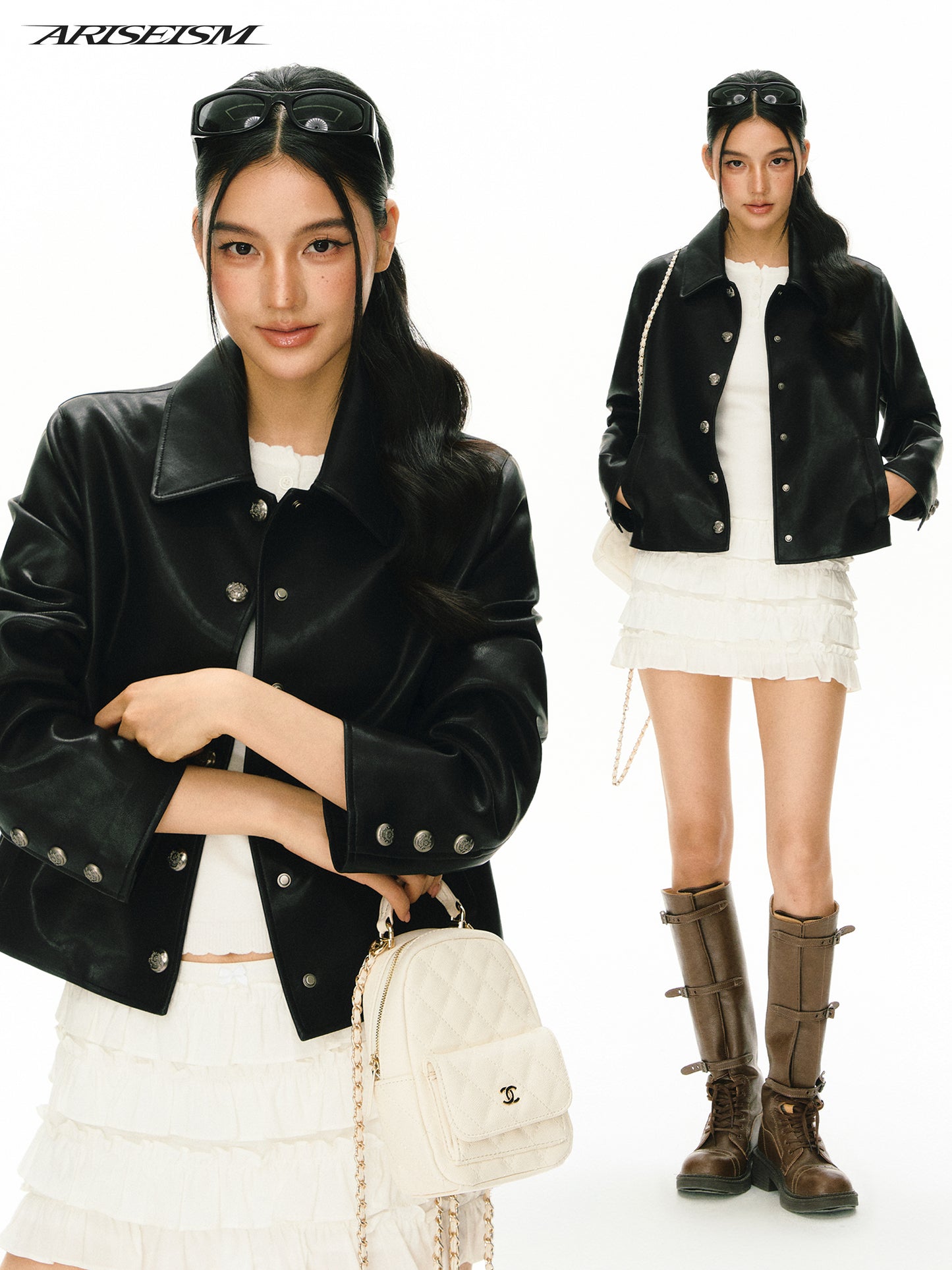 Kior Faelthra Collared Faux Leather Jacket