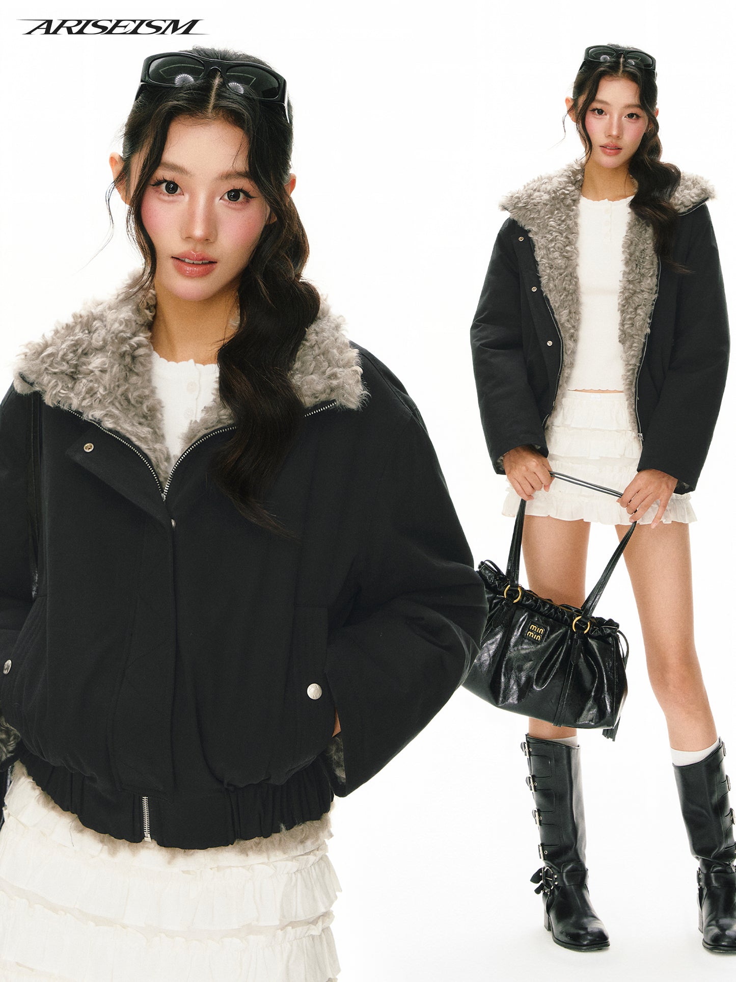Elara Faux Fur Spliced Short Heavy Coat