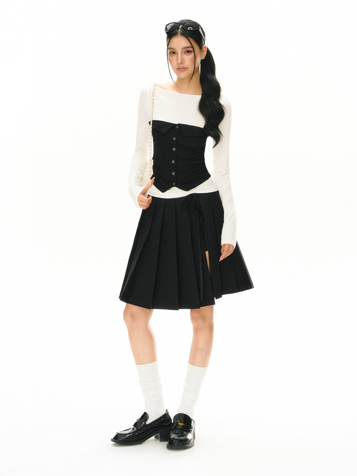 Sage Rhys Split Pleated Skirt