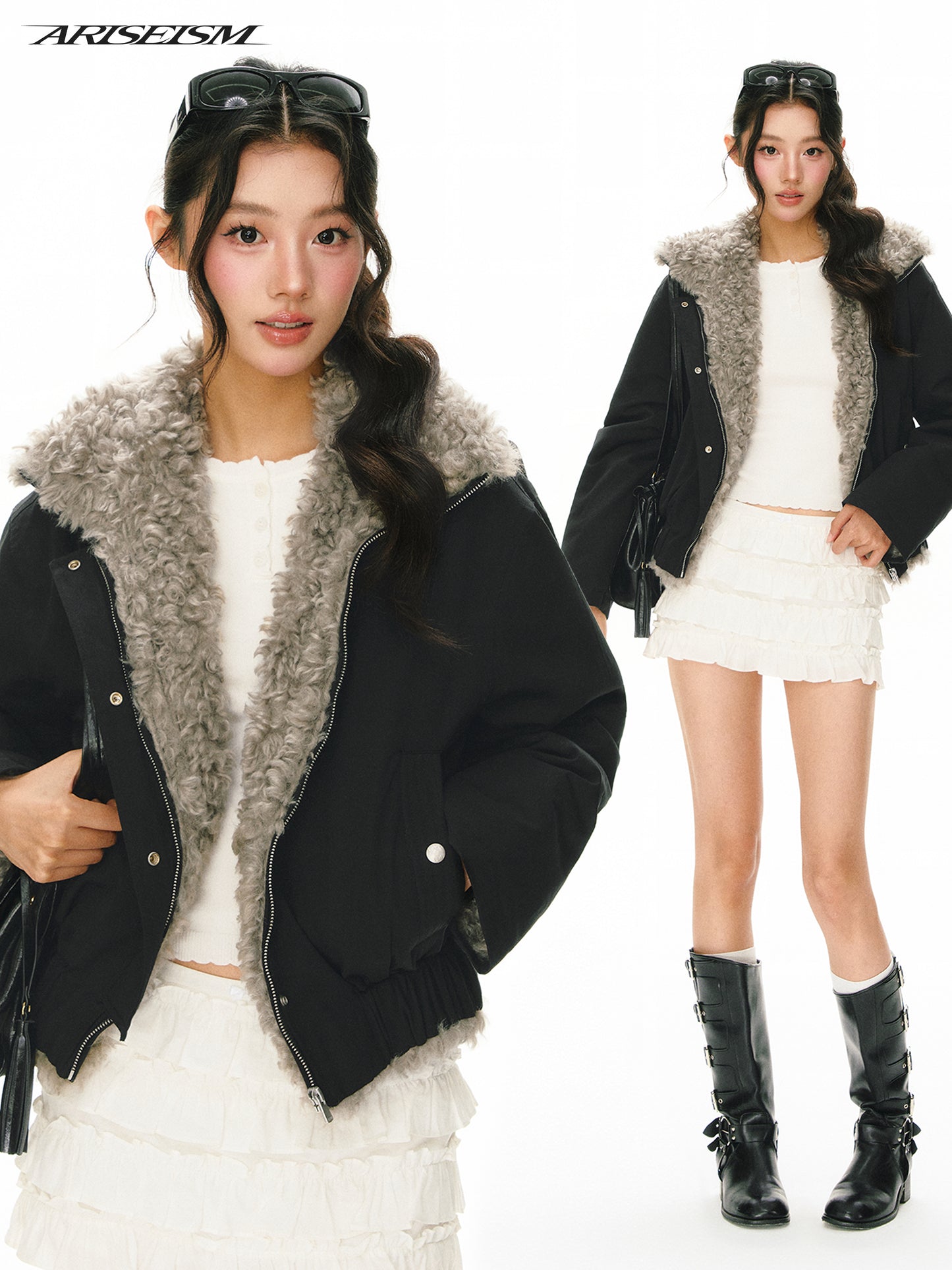 Elara Faux Fur Spliced Short Heavy Coat