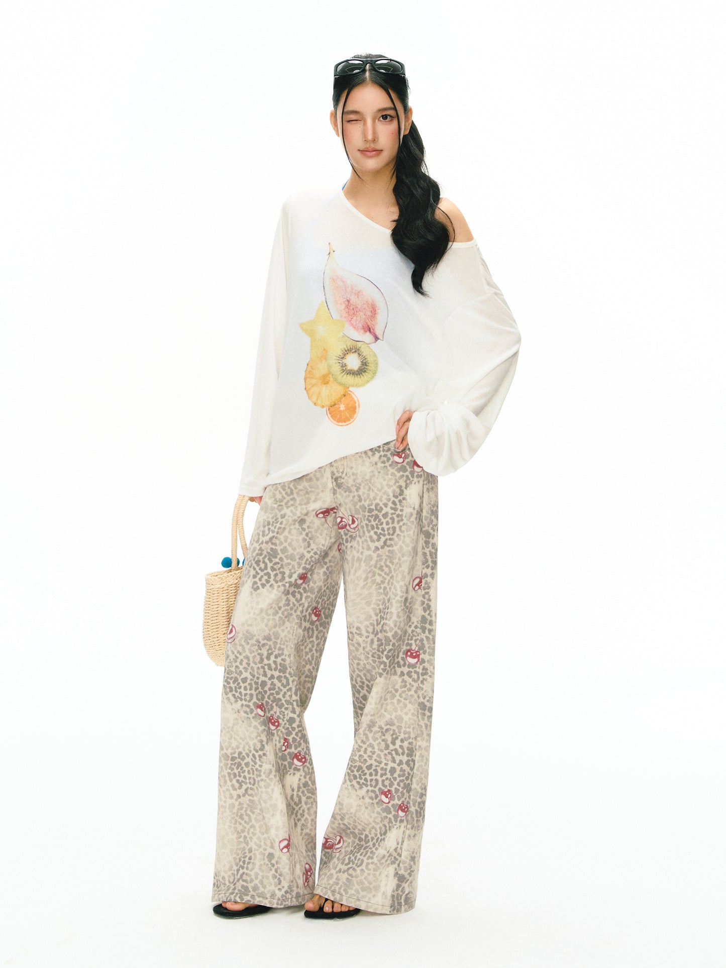 Kaelin Leopard‑cherry Print Pants