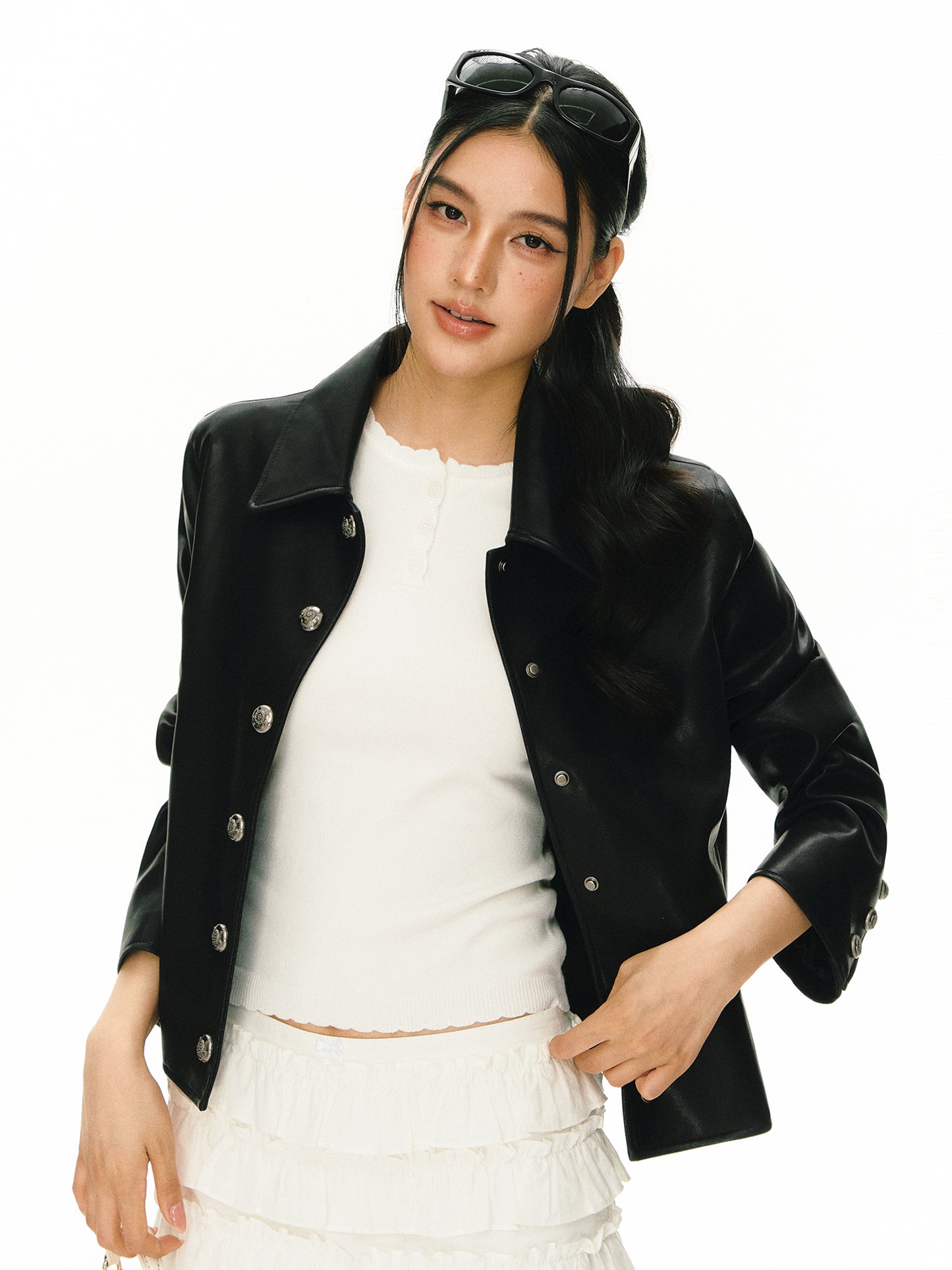 Kior Faelthra Collared Faux Leather Jacket