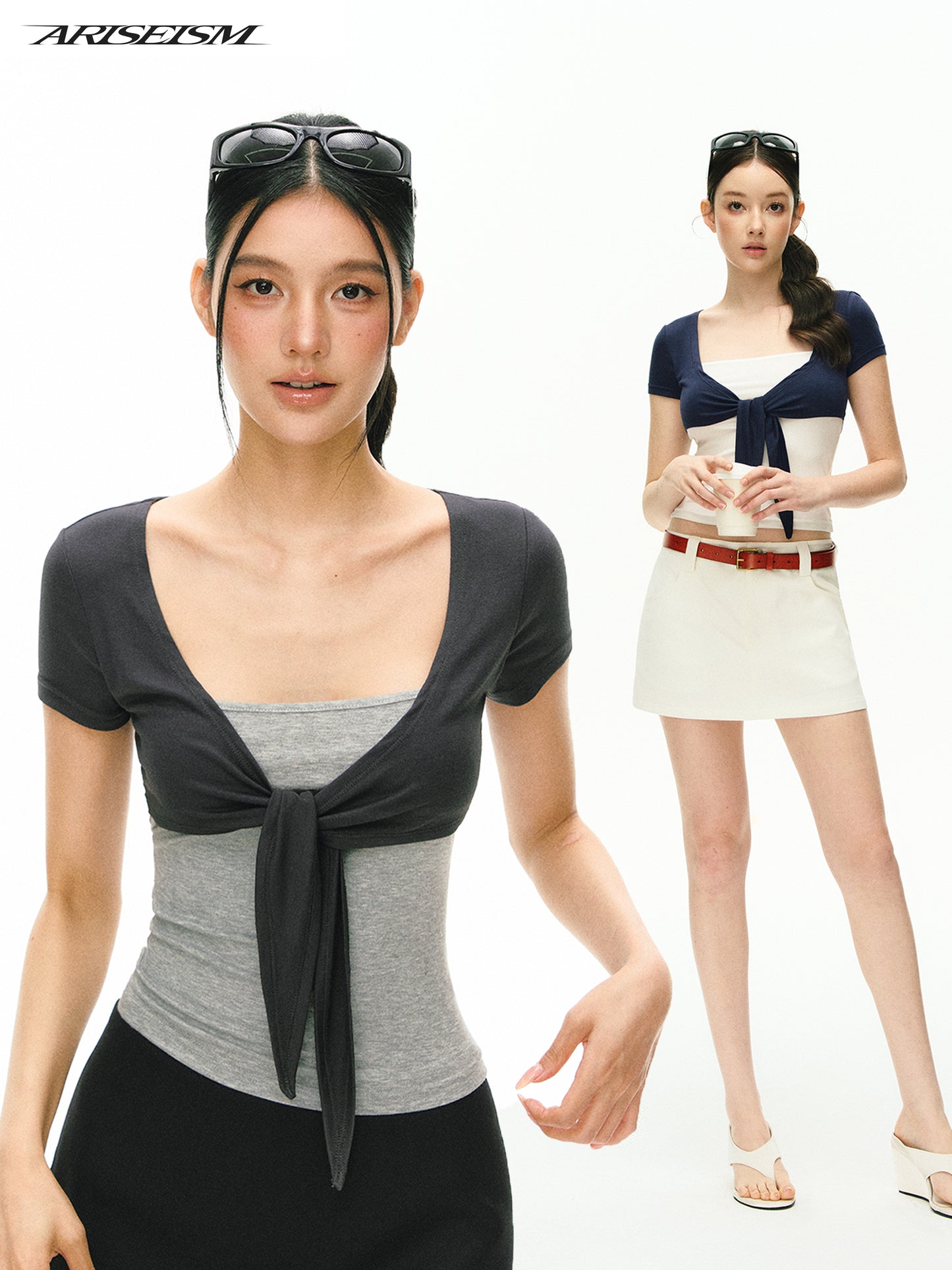 Zoe Tie Front Layered Crop Top