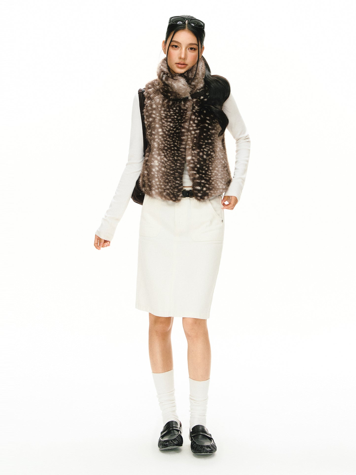 Calen Leopard Print Faux Fur Collar Vest
