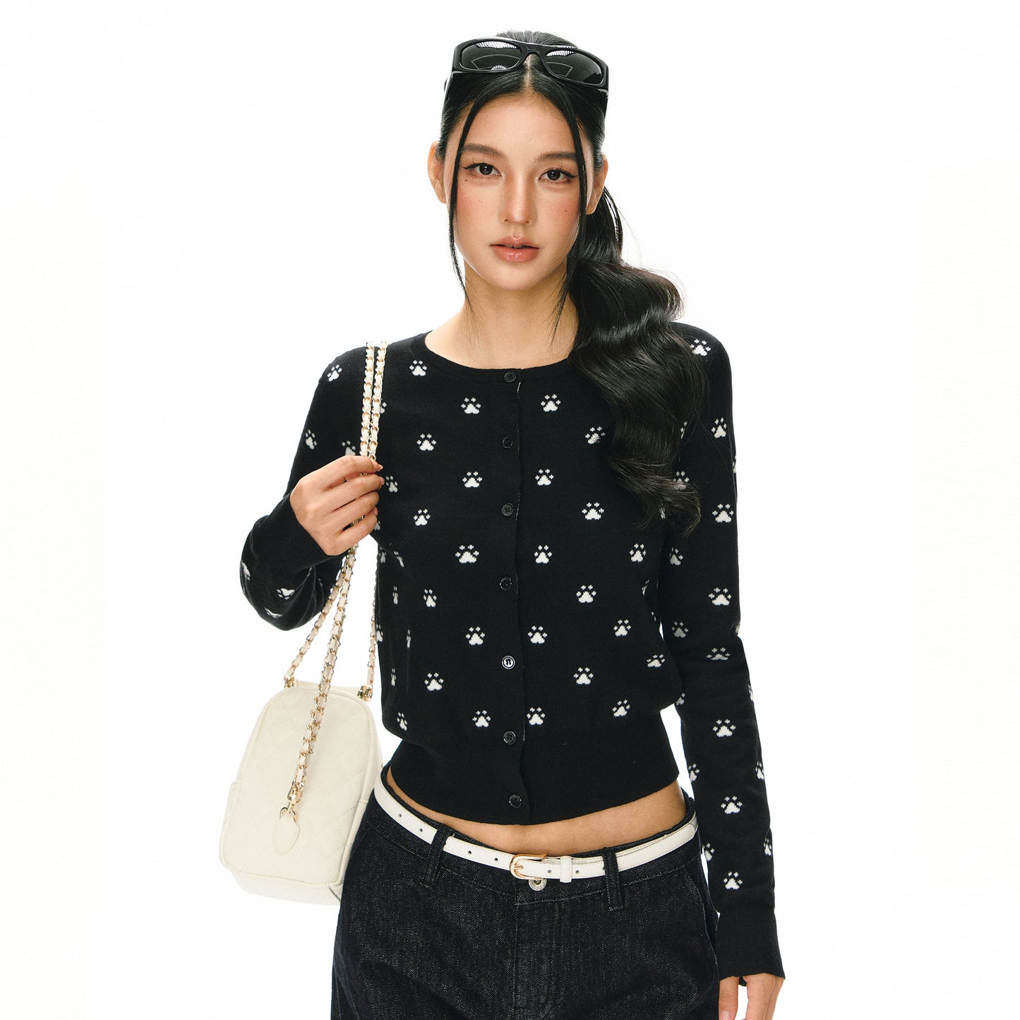 Cat Paw Crew Neck Long Sleeve Cardigan