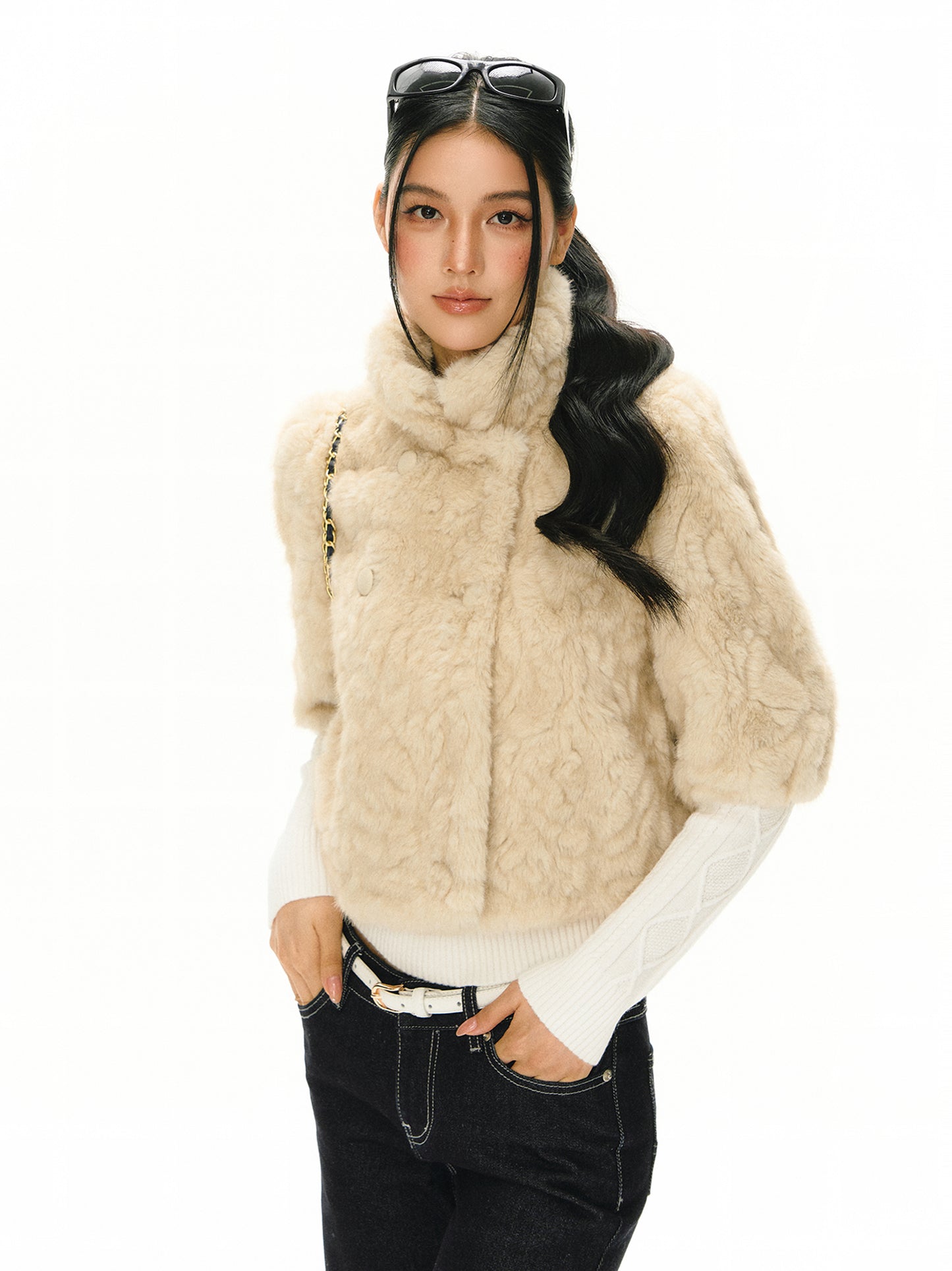 Theodora Faux Fur 3/4 Sleeve Coat