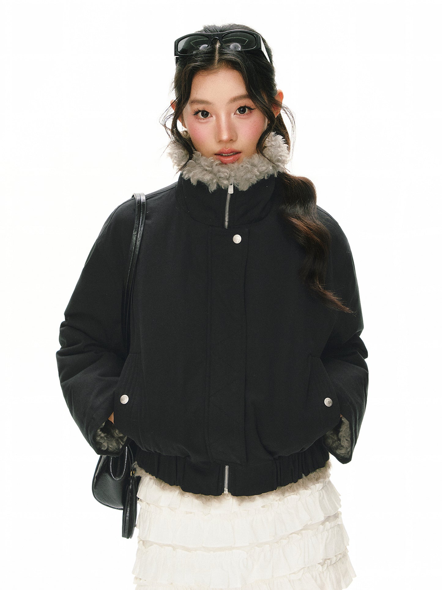 Elara Faux Fur Spliced Short Heavy Coat