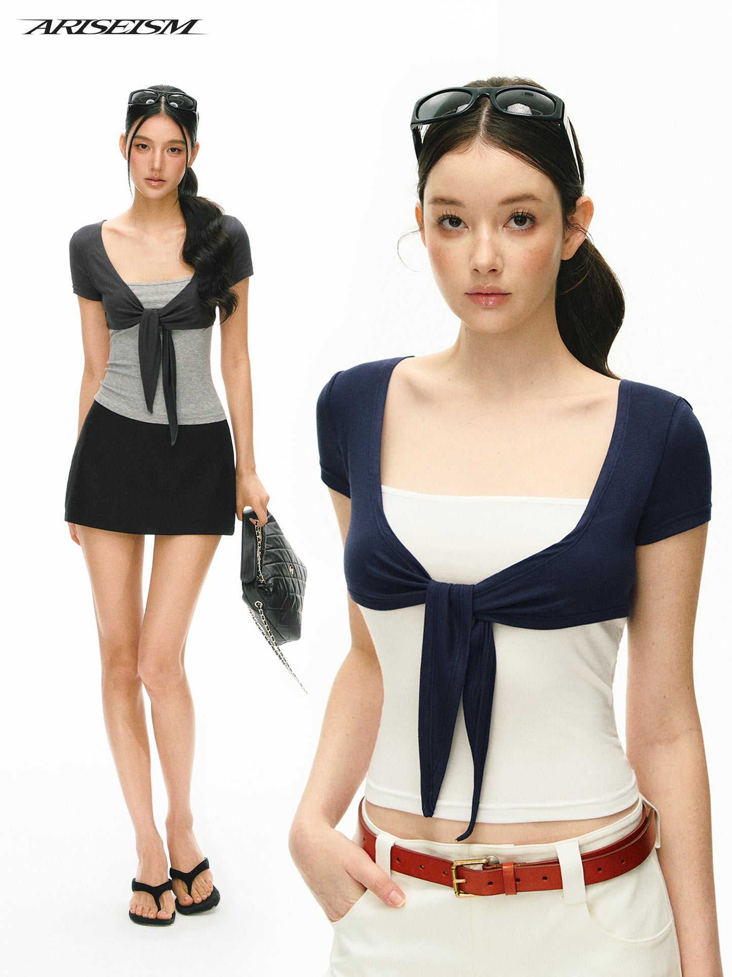 Zoe Tie Front Layered Crop Top