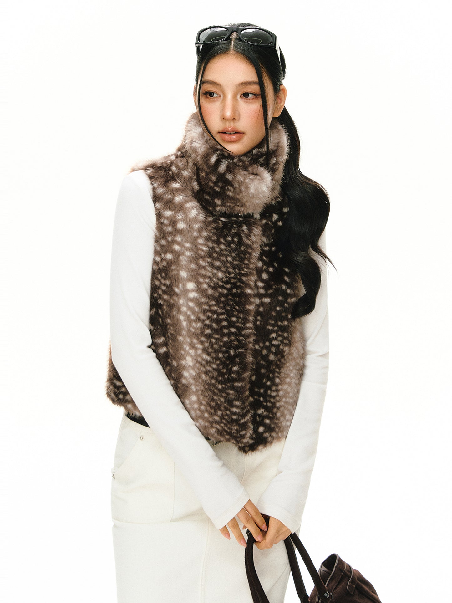 Calen Leopard Print Faux Fur Collar Vest
