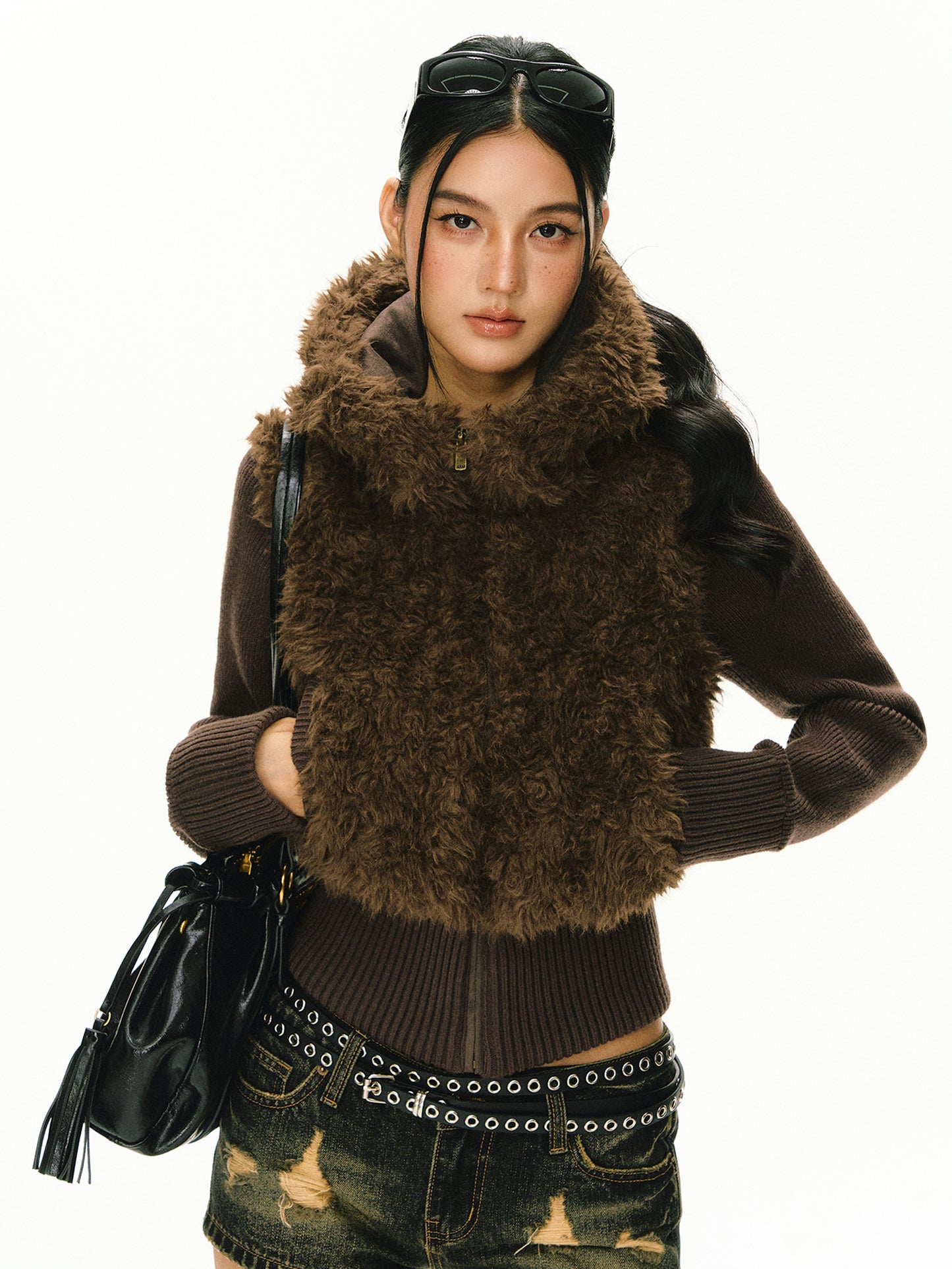 Elara Knit Spliced Sherpa Coat
