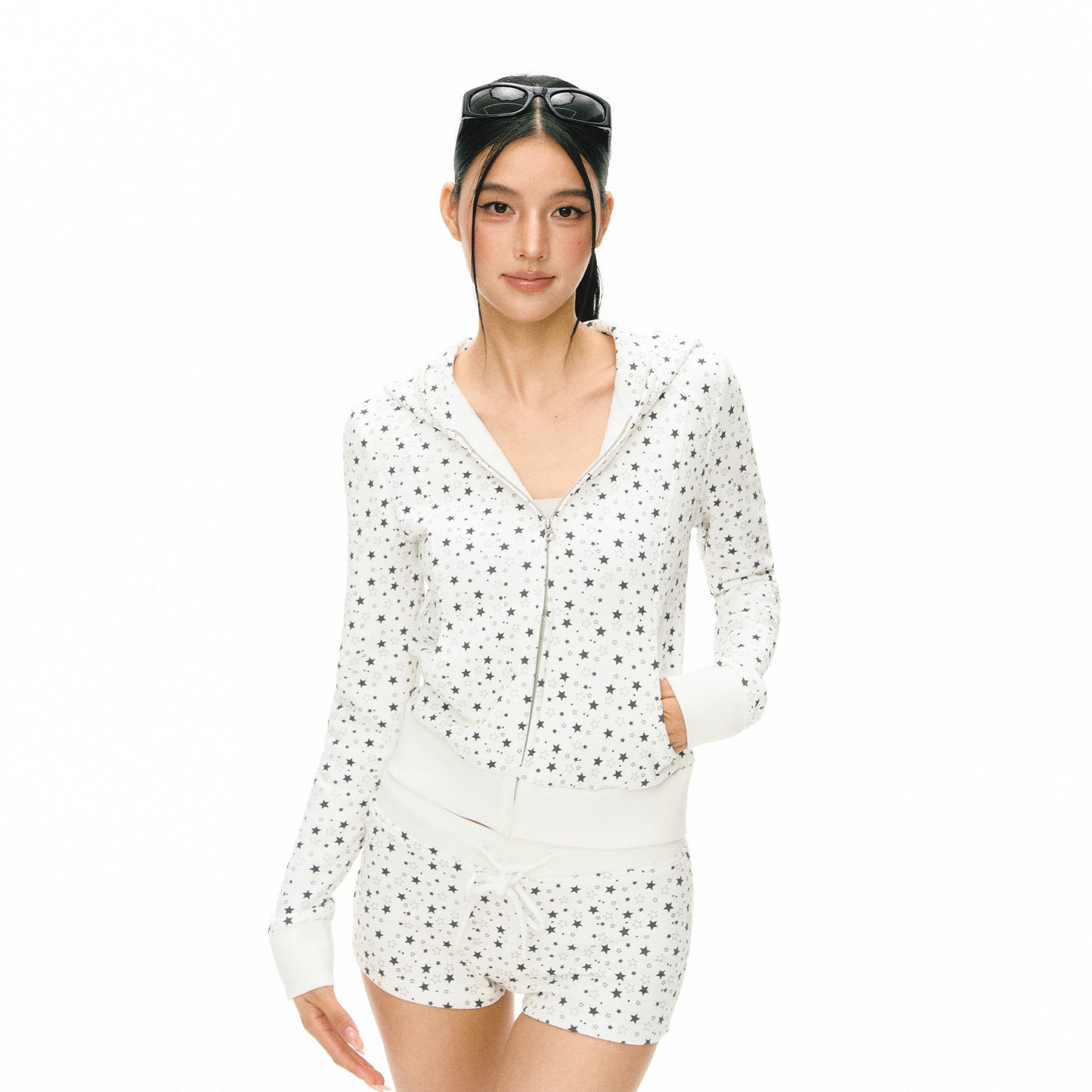 Star AOP Zip Up Hoodie, Sweatpants & Shorts 3 Piece Set