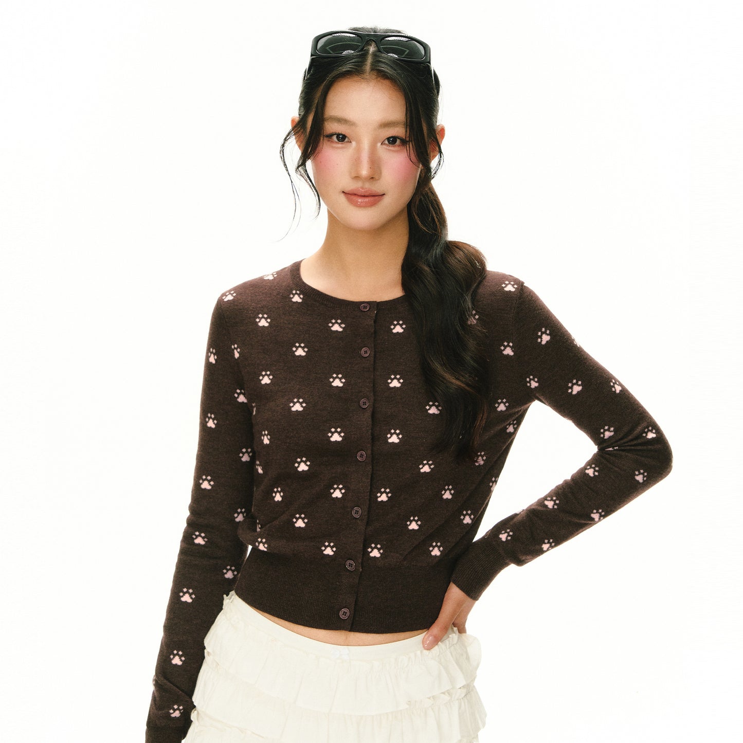 Cat Paw Crew Neck Long Sleeve Cardigan