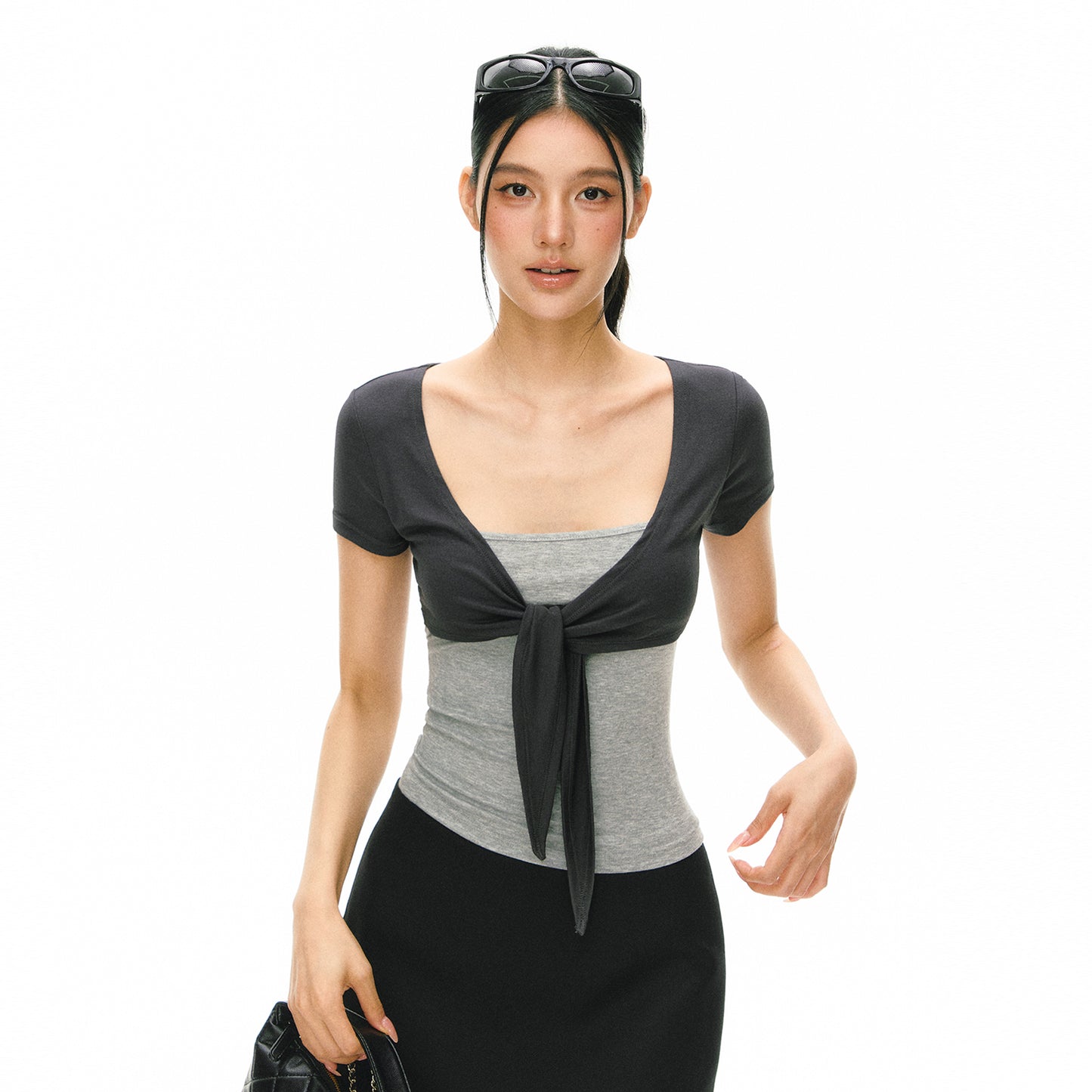 Zoe Tie Front Layered Crop Top