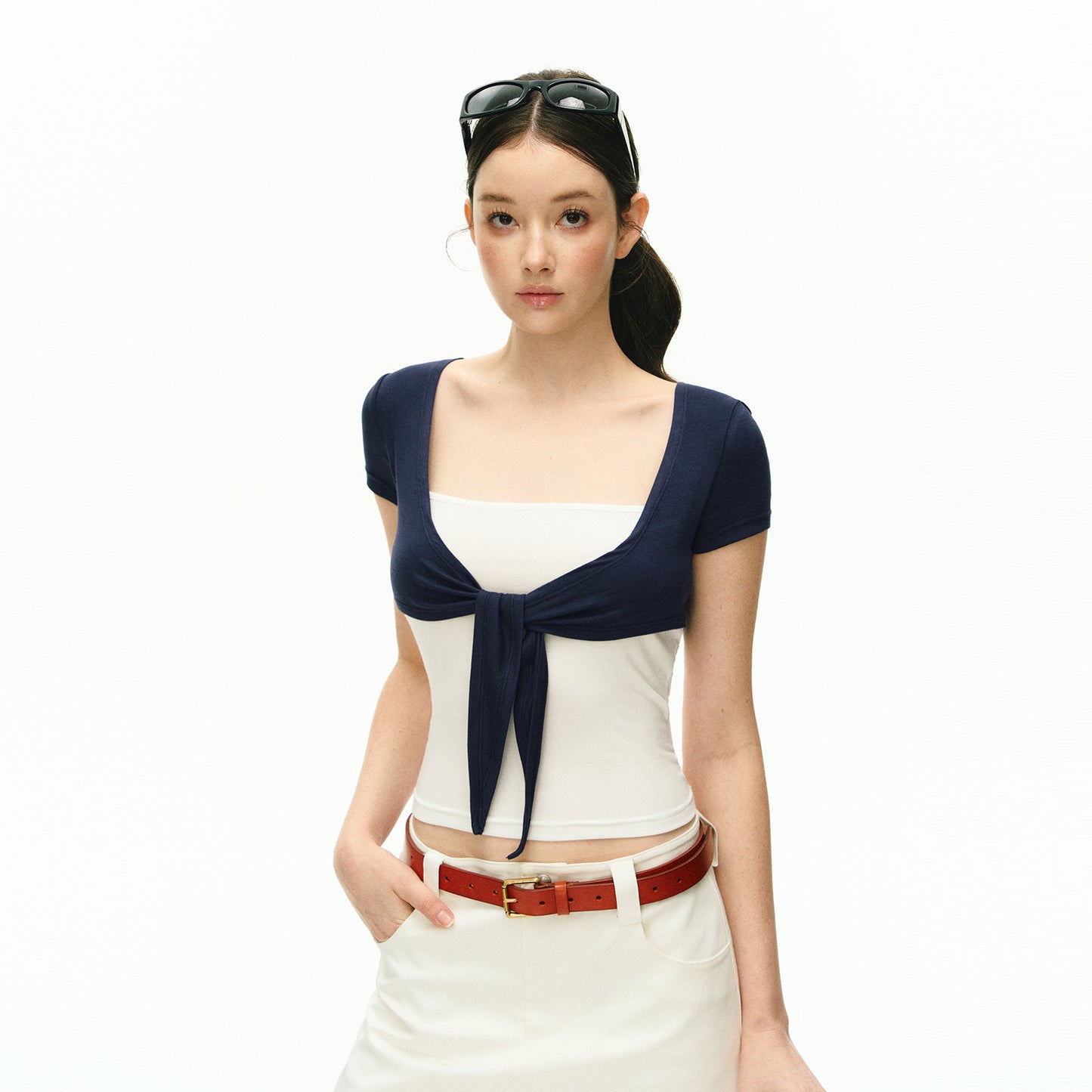 Zoe Tie Front Layered Crop Top